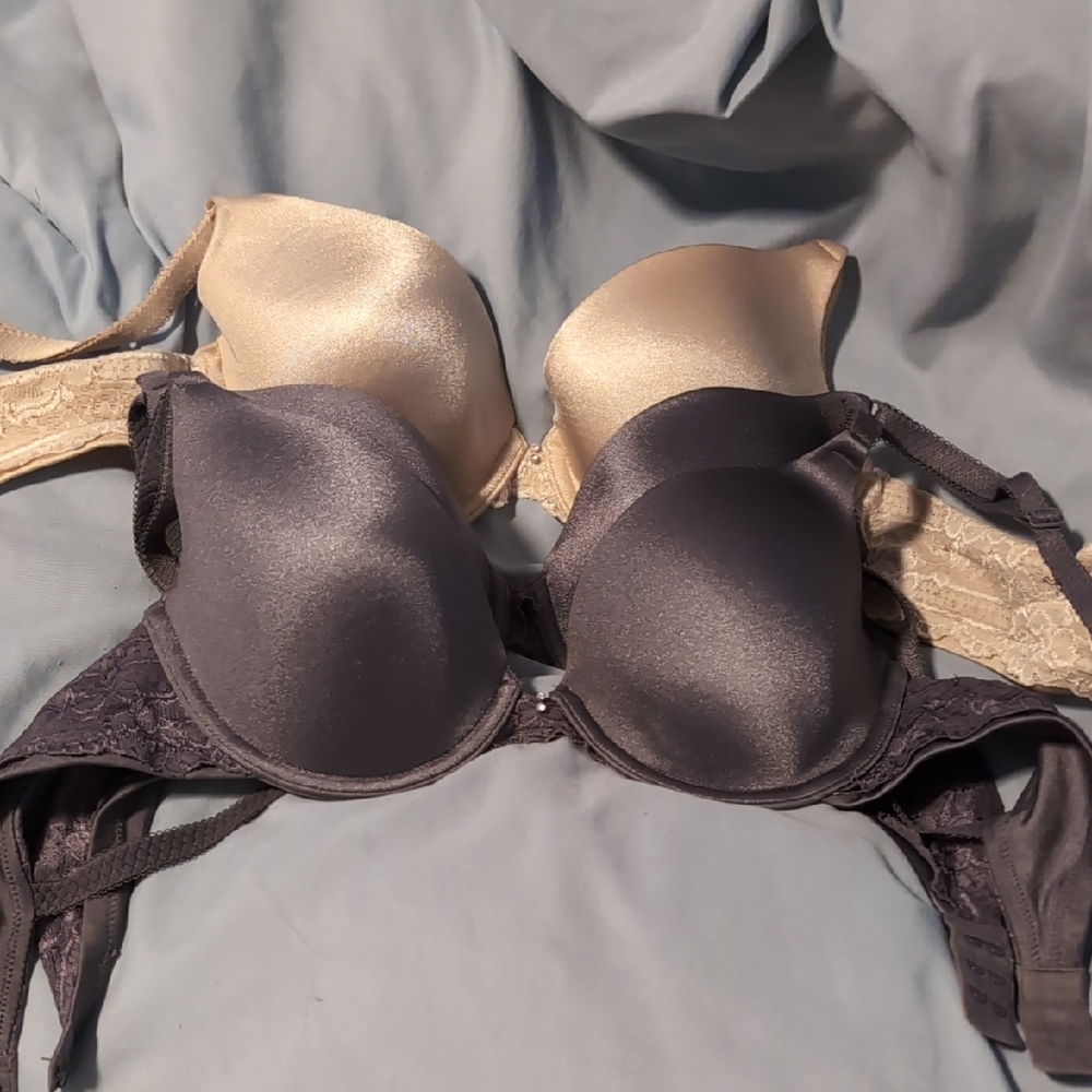 Vanity Fair Lace Trimmed Bra Set - Grey and Cream